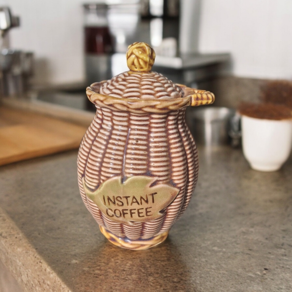 Vintage Tilso Japan Instant Coffee Jar Lid EUC 6.5 In.Tall Basket Weave Numbered
